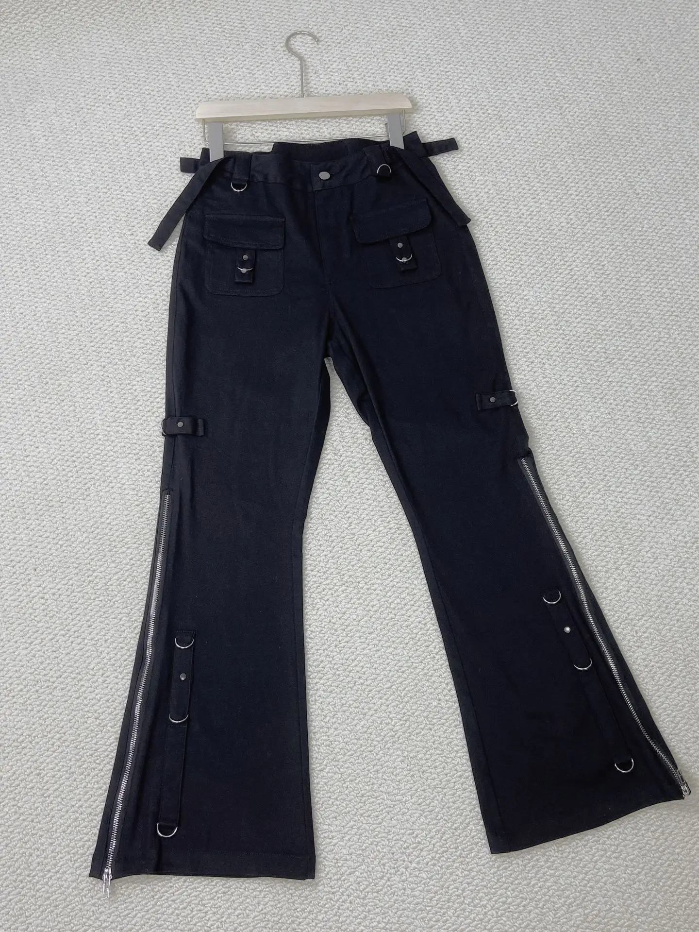 Emo Dark Cyber Y2k กางเกง Hippie Cargo Bodycon Gothic Punk Alt กางเกงยีนส์ Rivets สีดำผู้หญิง Goth Hip Hop Kpop academia กางเกง