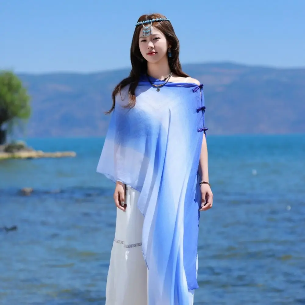 

Fashion Sun Protection Ethnic Style Shawl Elegant Floral Sunscreen Shawl Thin Chinese Style Button Beach Scarf Spring Summer