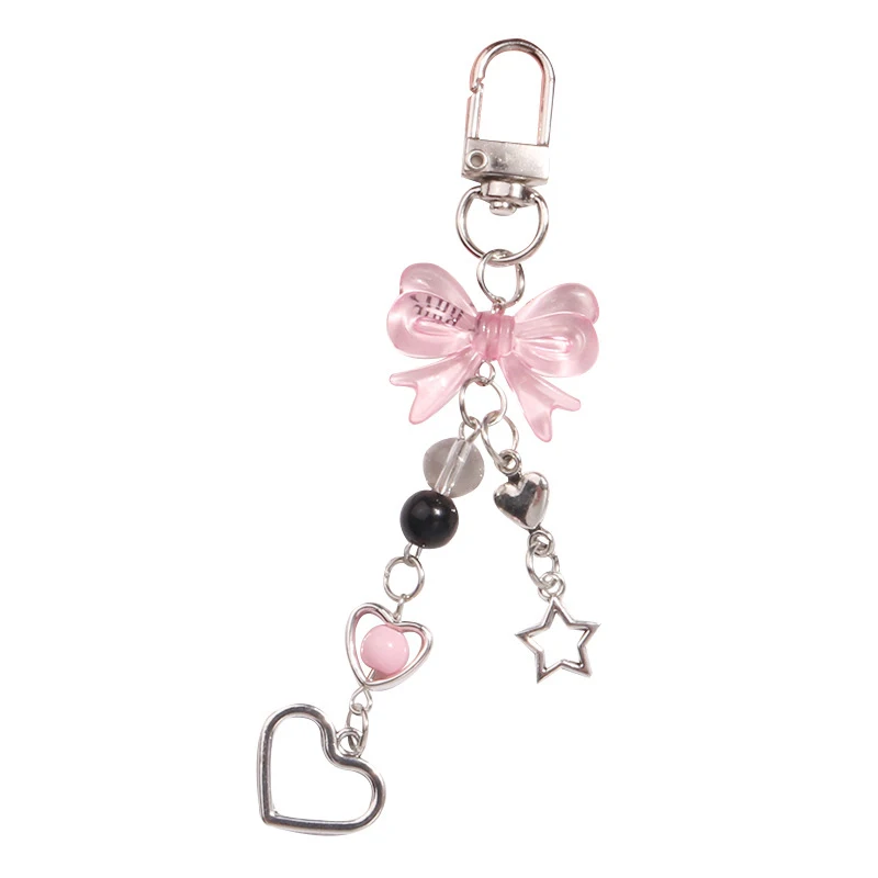 Llavero gótico Y2K para teléfono, colgante de estrella, corazón, lazo, llavero Kawaii, cadena de teléfono para bolso, accesorio lindo para niñas, joyería para mujeres