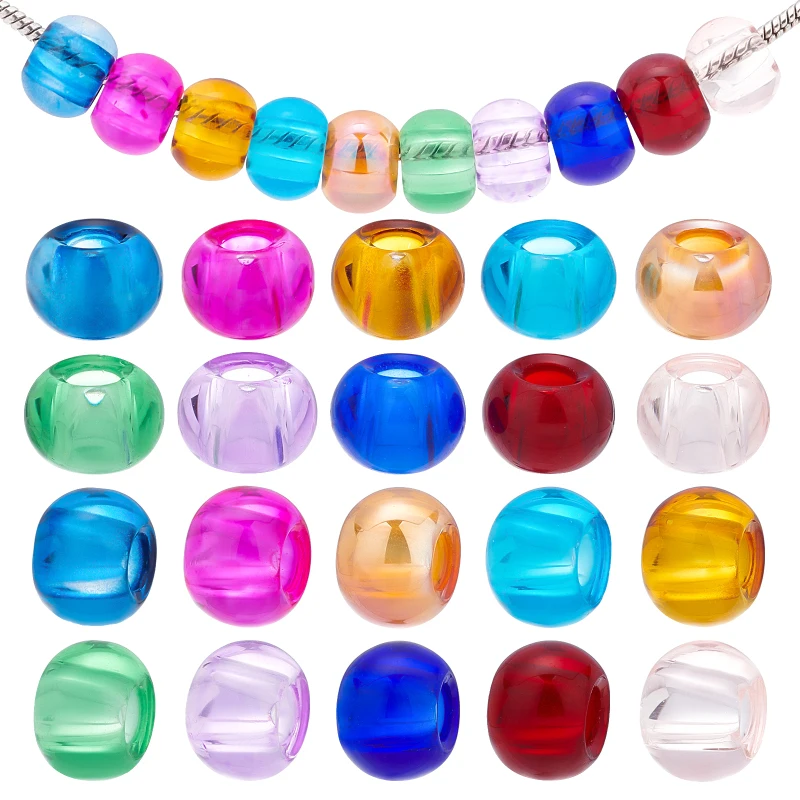 

100 pcs Glass European Beads Large Hole Beads No Metal Core Rondelle Mixed Color about 15mm in diameter 10mm thick hole: 5mm