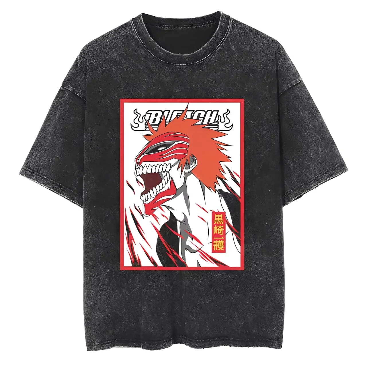 Camiseta de Algodón Lavado Estilo Vintage Bleach Kenpachi Zaraki Bankai para Hombre y Mujer, Verano 2026, Estilo Urbano Oversize, Anime, Casual
