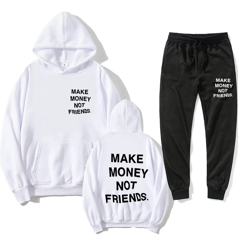 Hoodie Set Geld verdienen nicht Freunde Hoodie Jogging hose Herren-und Damenmode Brief druck Paar Hoodie Sweats