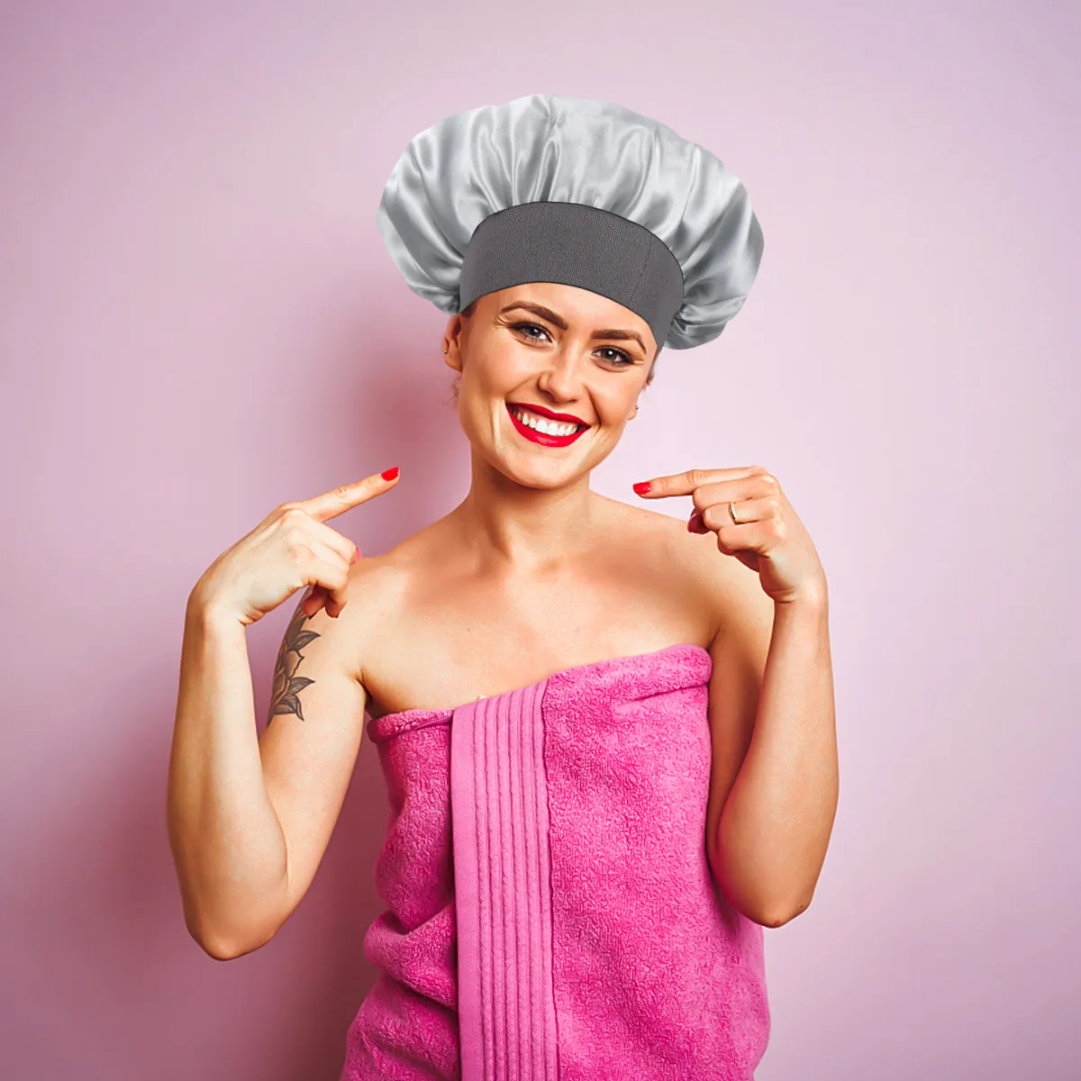 

2Pcs Sleeping Cap Elastic Hair Protection Wide Side Night Hair Loss Chemotherapy Bonnet Women Black Silver