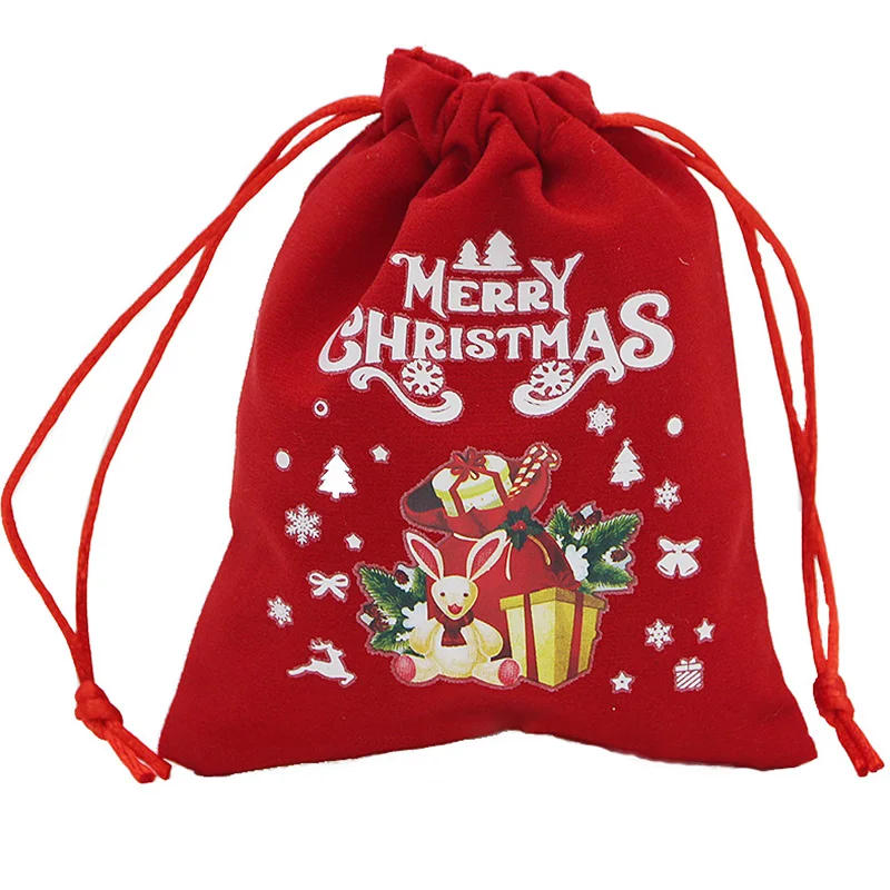 

(5 Pieces/bag) 10*12cm Christmas Ornament Gift Bag Velvet Candy Bags Cartoon Cute Pattern Apple Bag Storage Package