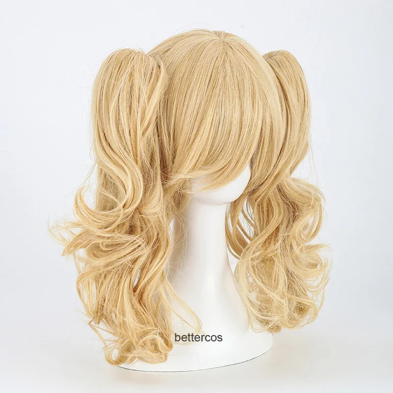 Harley Cosplay Wigs Short Golden Blonde Mix Curly With Chip Ponytails Heat Resistant Synthetic Hair Wig   Wig Cap