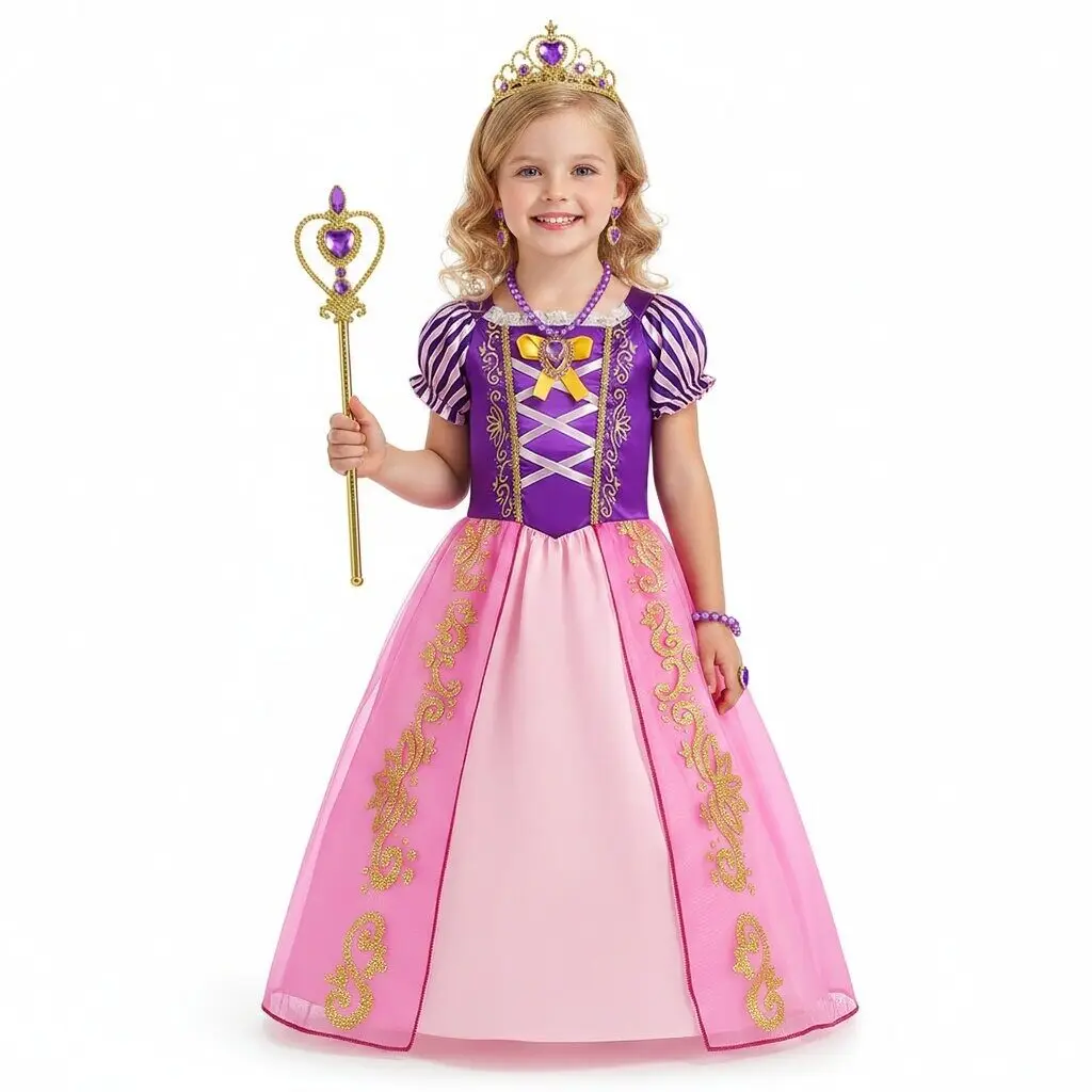 Mädchen Rapunzel Kleid Tangled Prinzessin Kostüm Halloween Geburtstag Karneval Party Vestido Kinder Geburtstagskleid – Detail 4