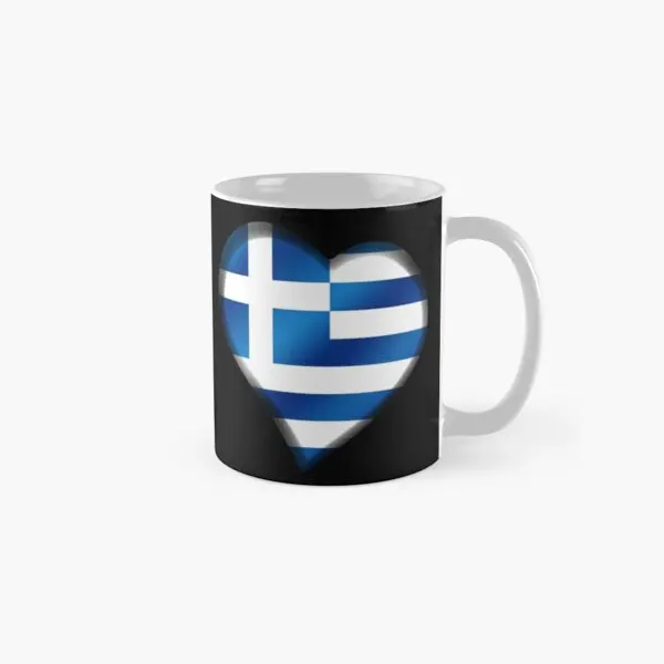 Greek Flag Greece Heart Classic  Mug Simple Photo Gifts Design Handle Round Printed Tea Coffee Image Cup Picture Drinkware