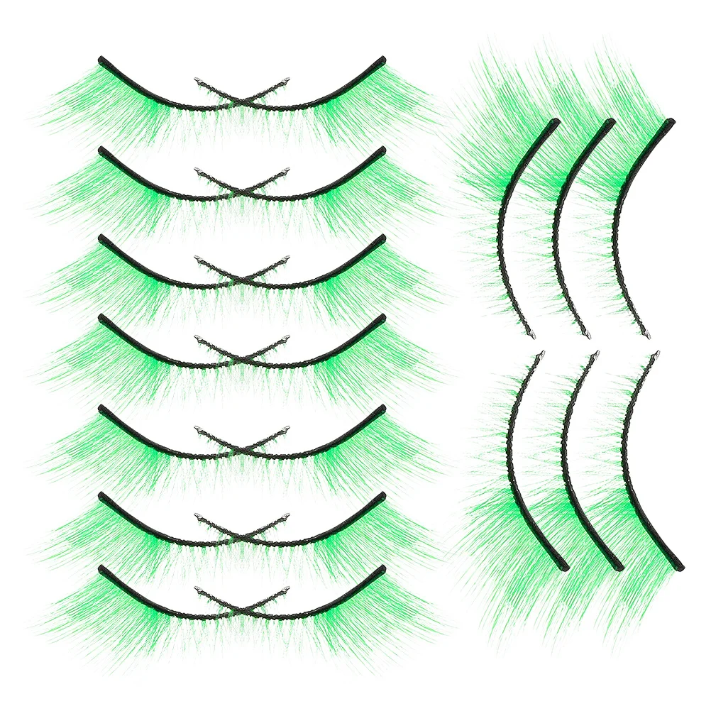

10Pairs Green False Eyelashes Dramatic Stage Makeup Exaggerated Wispy Strip Lashes St Patricks Day Cosplay Halloween Costume