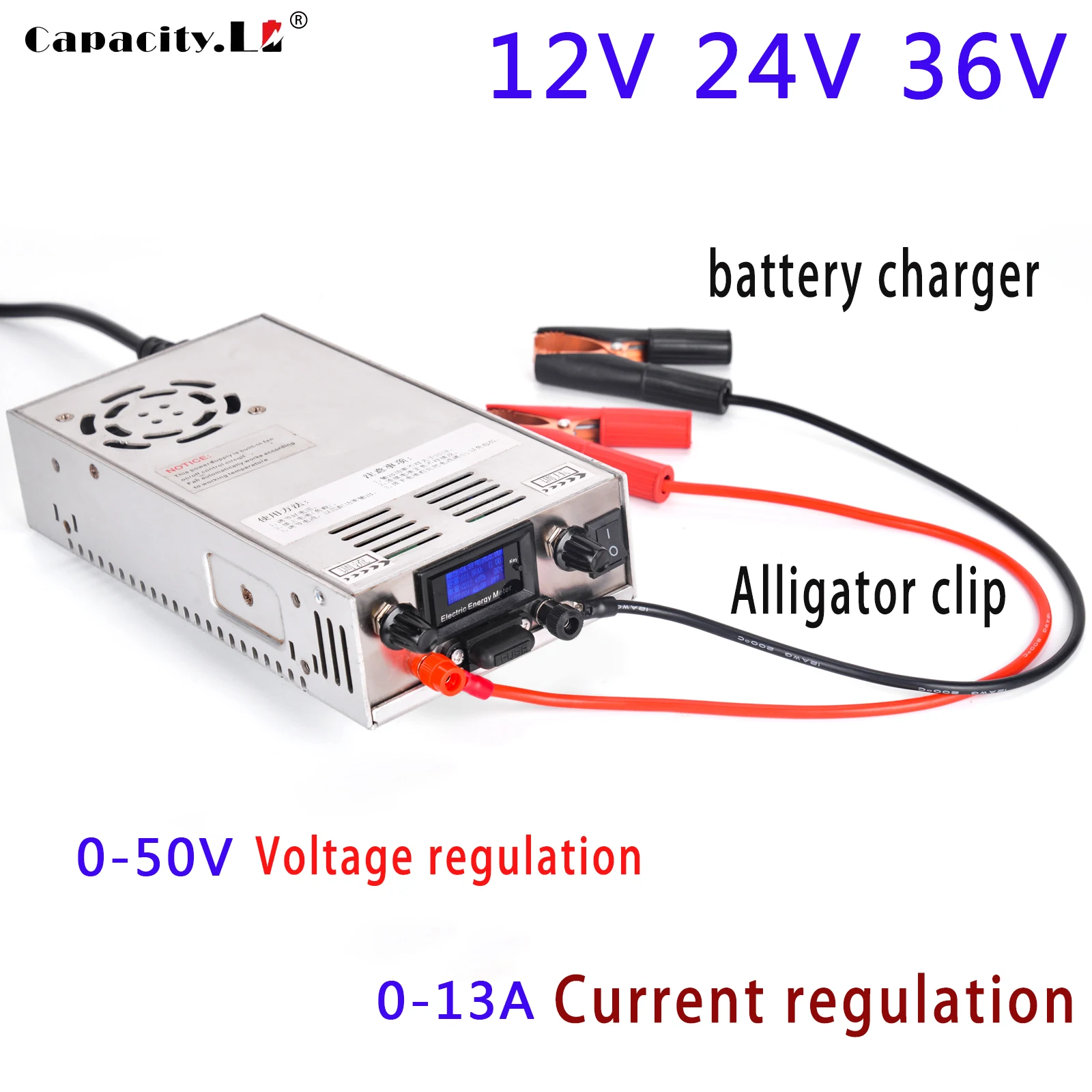 24v 36v 48v Lifepo4 Charger 12V Lithium Battery Adapter 13A Adjustable Voltage and Current Fast Battery Charger