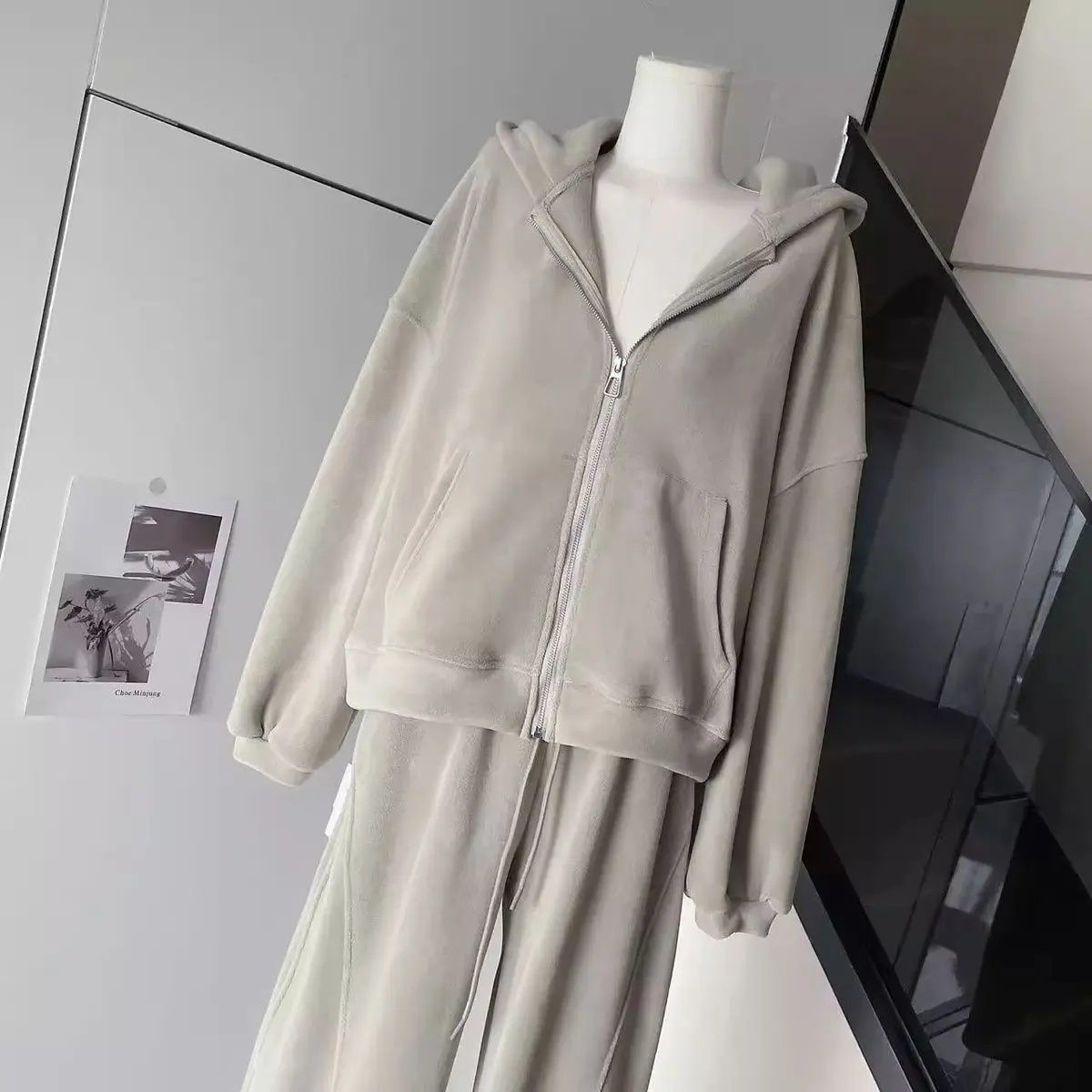 

Женская толстовка большого размера с французским махровым капюшоном, серая толстовка большого размера и спортивные костюмы для бега Lazy Aesthetic