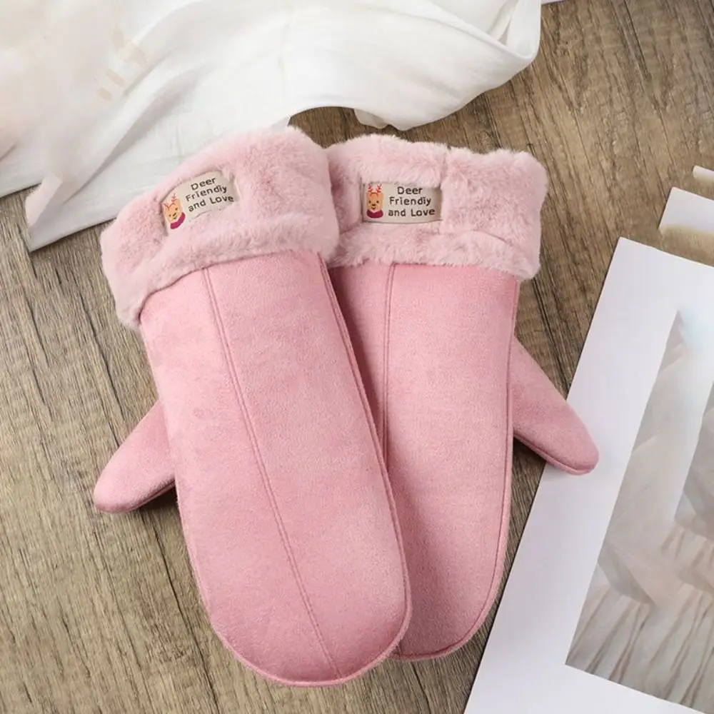 Fashion Thickened Lamb Gloves New Outdoor Cute Cold Protection Mittens Thickened Fleece Winter Suede Halter Gloves