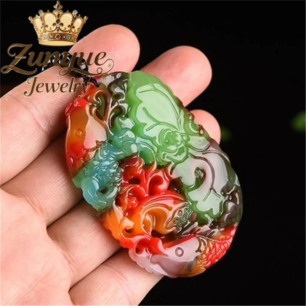 

Natural Jade Pendant Colorful Jade Seven-Color Fish Necklace Hetian Jade Pendant Handle Fashion Jewelry Exquisite Elegant Luxury