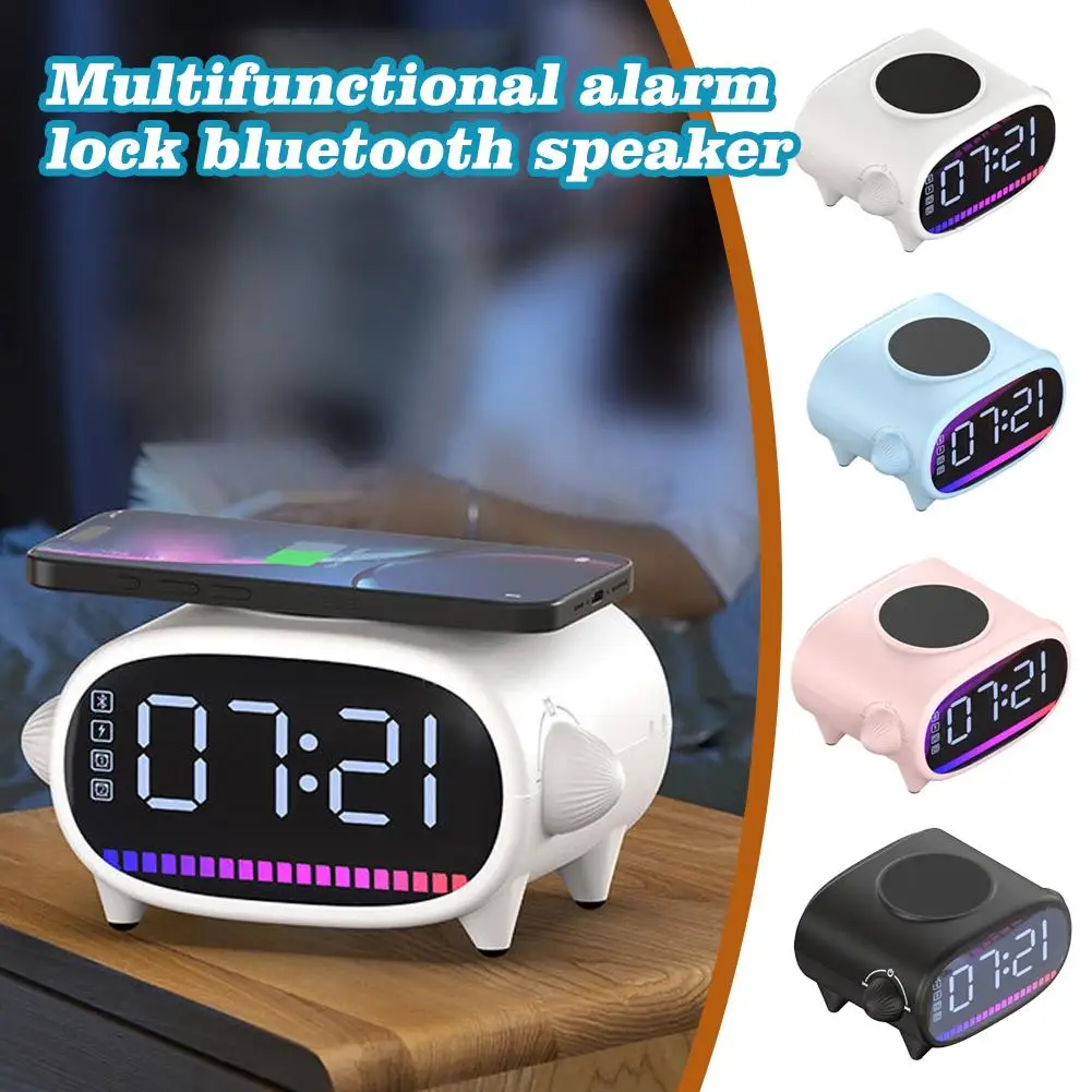 Stereo HIFI Bluetooth Speaker Support USB Drive Aux Play Music Wireless Fast Charging Alarm Clock Lamp All in One Machine