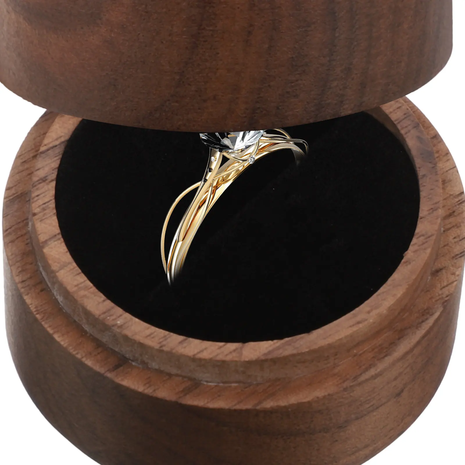 

Round Wooden Ring Box Small Engagement Ring Storage Case Wedding Proposal Display Holder Jewelry Gift Box Compact Lightweight