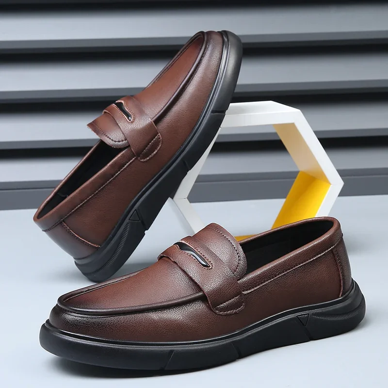 Handmade Casual Leather Business Brown Loafers Slip-on Tassel Shoes Handmade Comfy Moccasins Leisure Walk Driving Shoes For Men