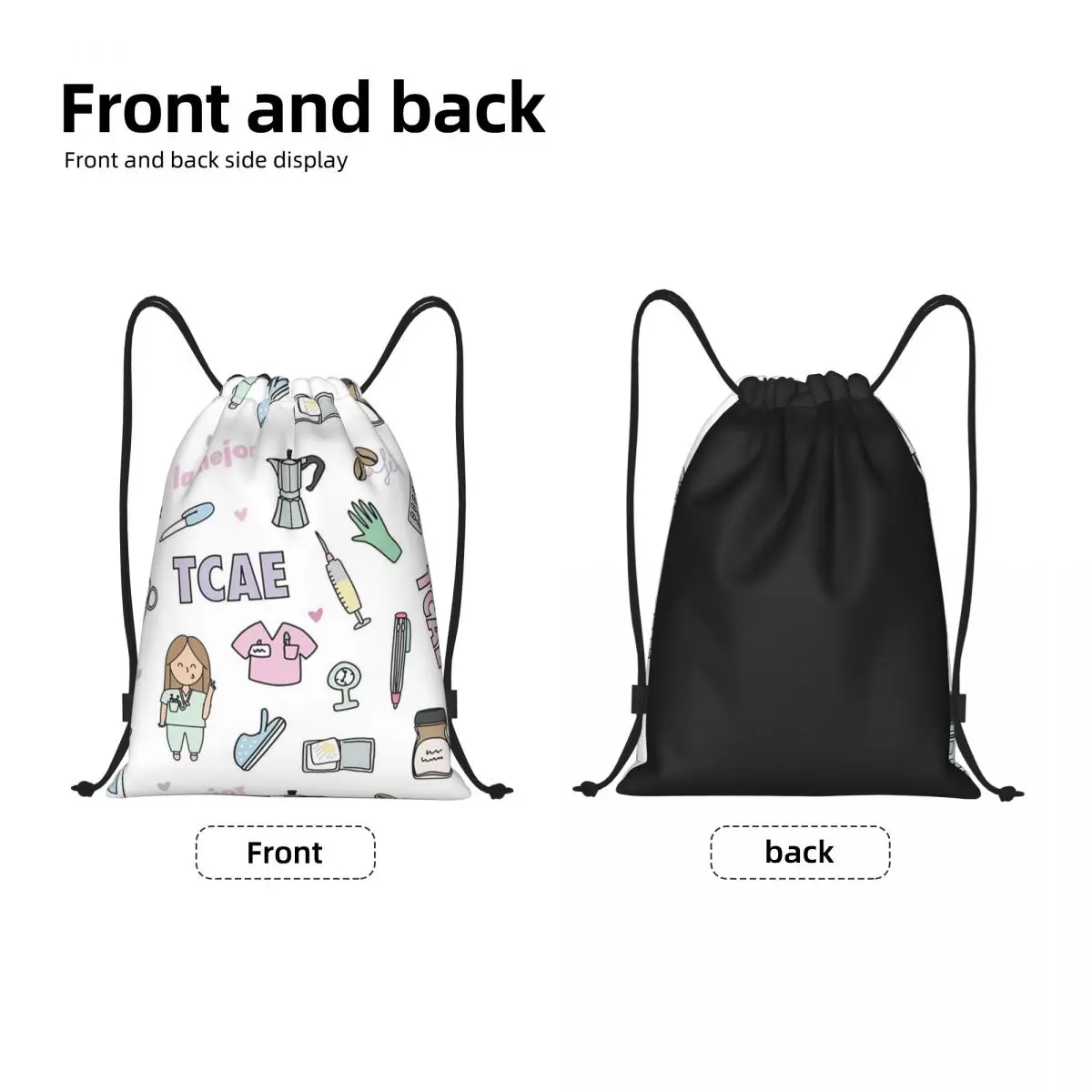 Custom Cartoon Doctor Nurse Enfermera En Apuros Drawstring Bag Women Men Lightweight Sports Gym Storage Backpack