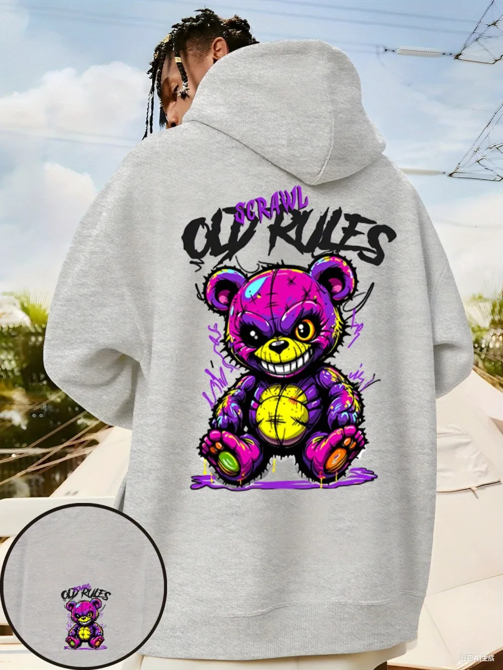 Neuer Herbst-Hoodie für Herren im europäischen und amerikanischen Stil mit Horror-Bären-Buchstaben-Print, bequem, weich, für Outdoor und Streetwear – Detail 7