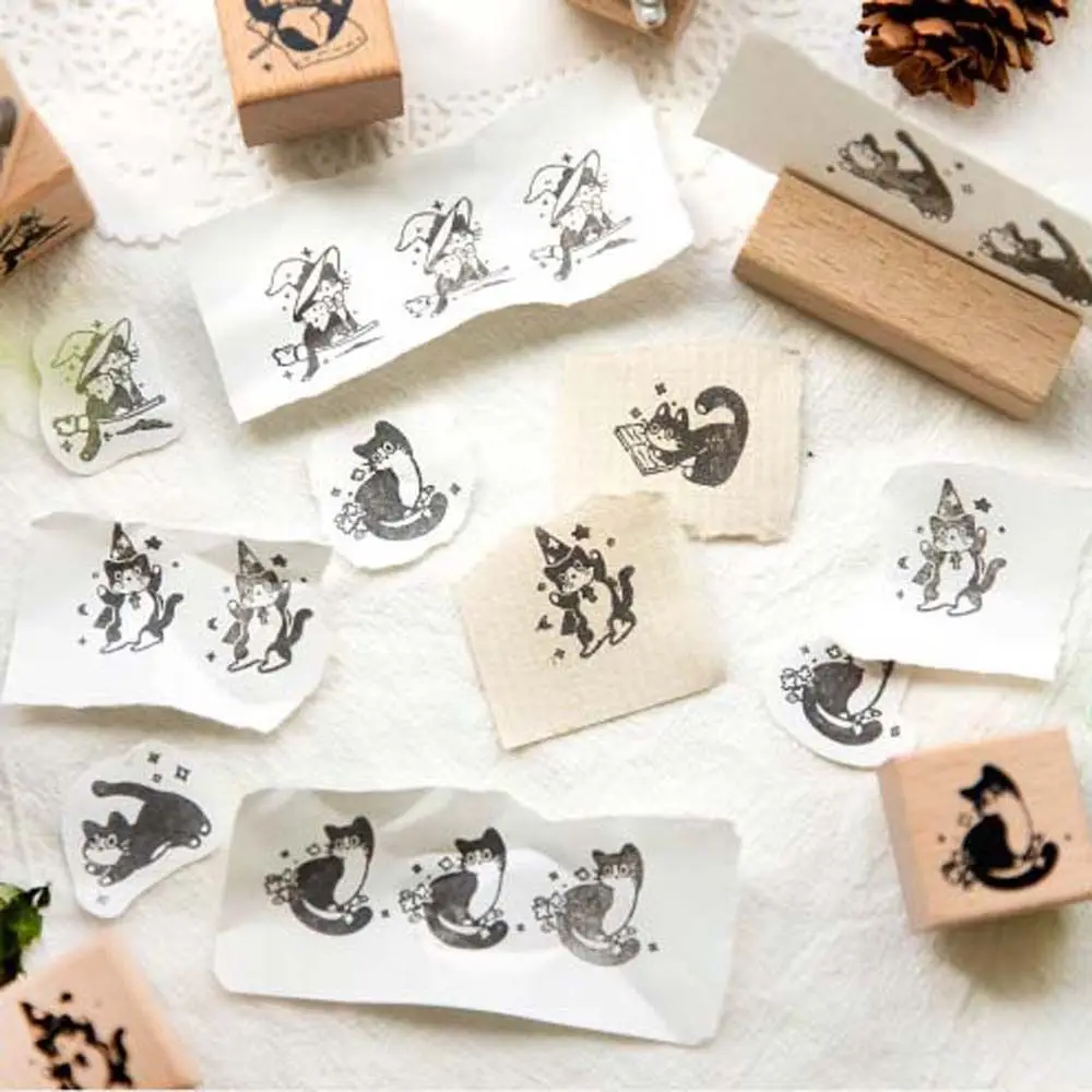 Diy Craft Black Cat Stamps Cute Pet Retro Vintage Wooden Rubber Stamps Kitten Animal Shape Cat Seal Stamping Card Making