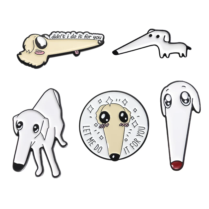 Cartoon Long Nose Dog Brooch  Let Me Do It For You Enamel Pins Funny Cute Animal Brooches Lapel Badge Coat Pin Jewelry Gift