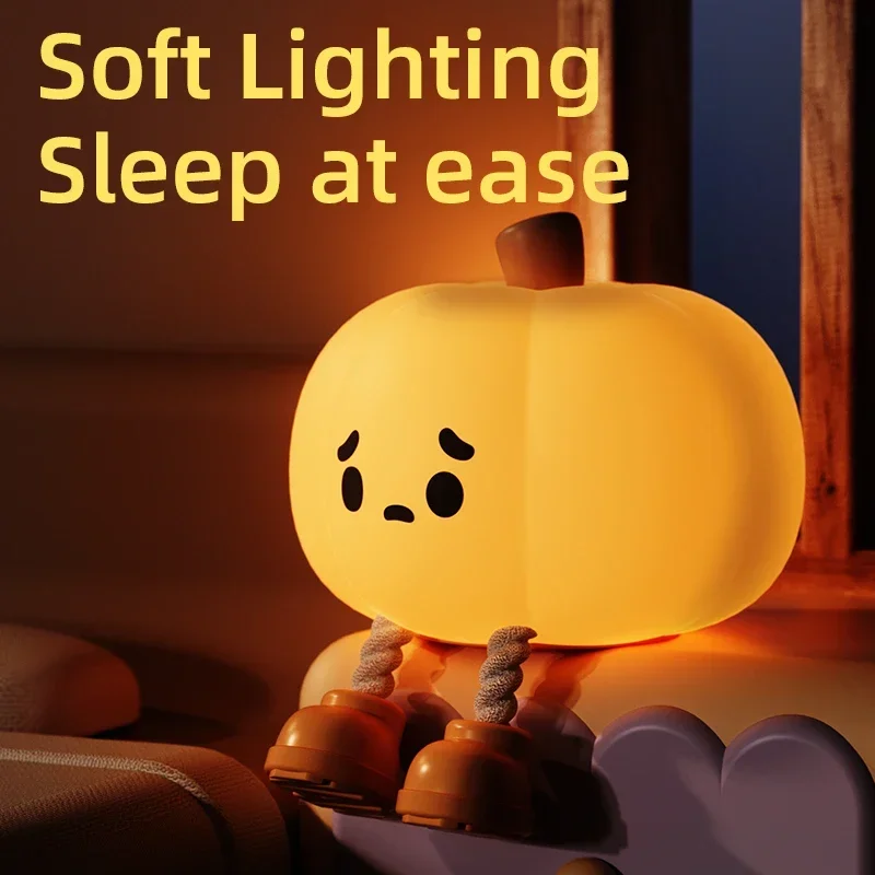 Little Pumpkin Sleep Lamp Silicone LED Night Lights USB Rechargeable Nightlights Ambient Lights for Bedroom Decor Birthday Gifts