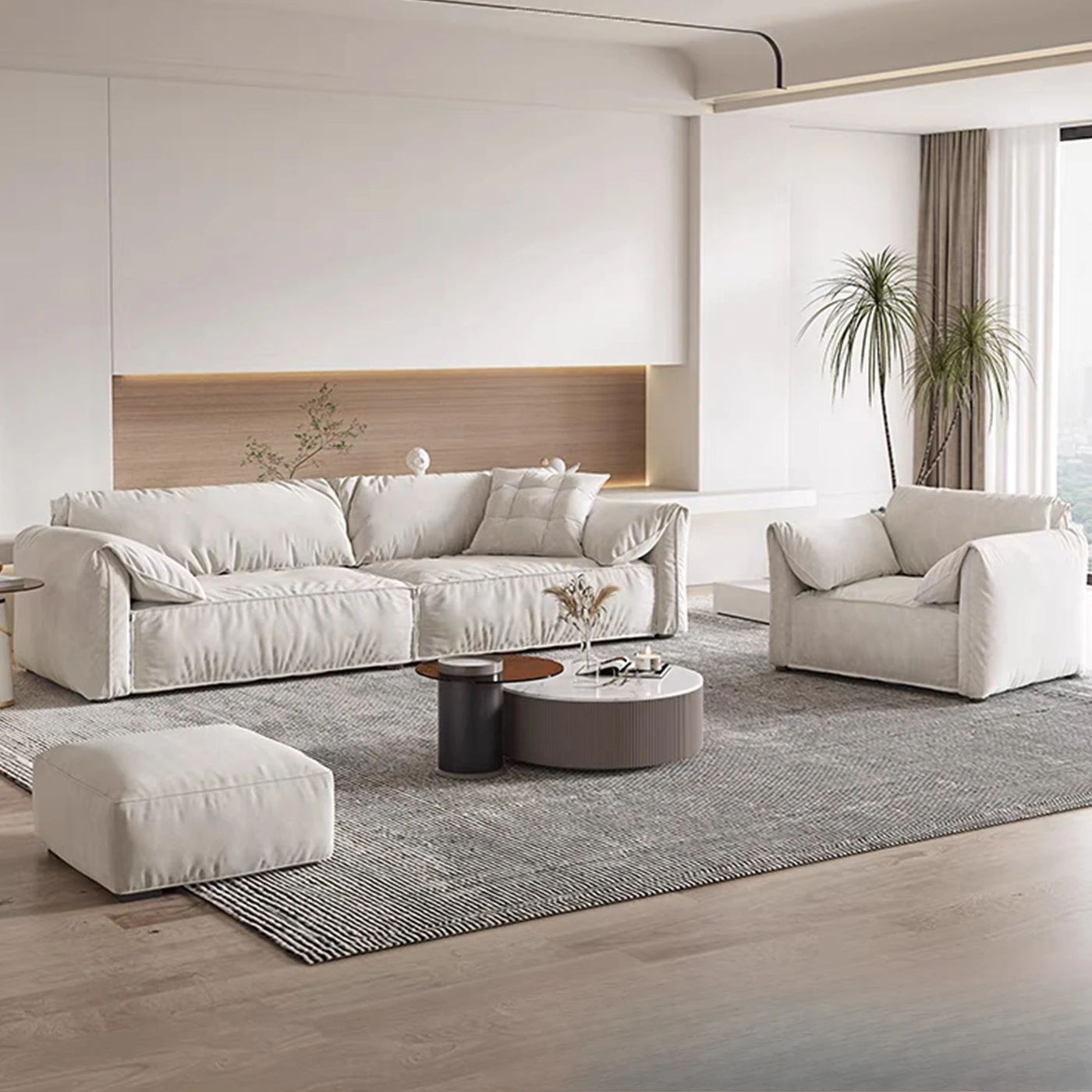 Italian light luxury color-blocking sofa, elephant ears, cream style technology fabric sofa, modern simple small apartment livin