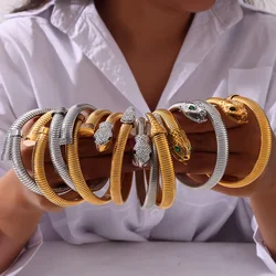 Trendy Chic Stainless Steel Snake Designer Bracelet For Women Retro Green Eyes Bangle Luxury Jewelry Wholesale