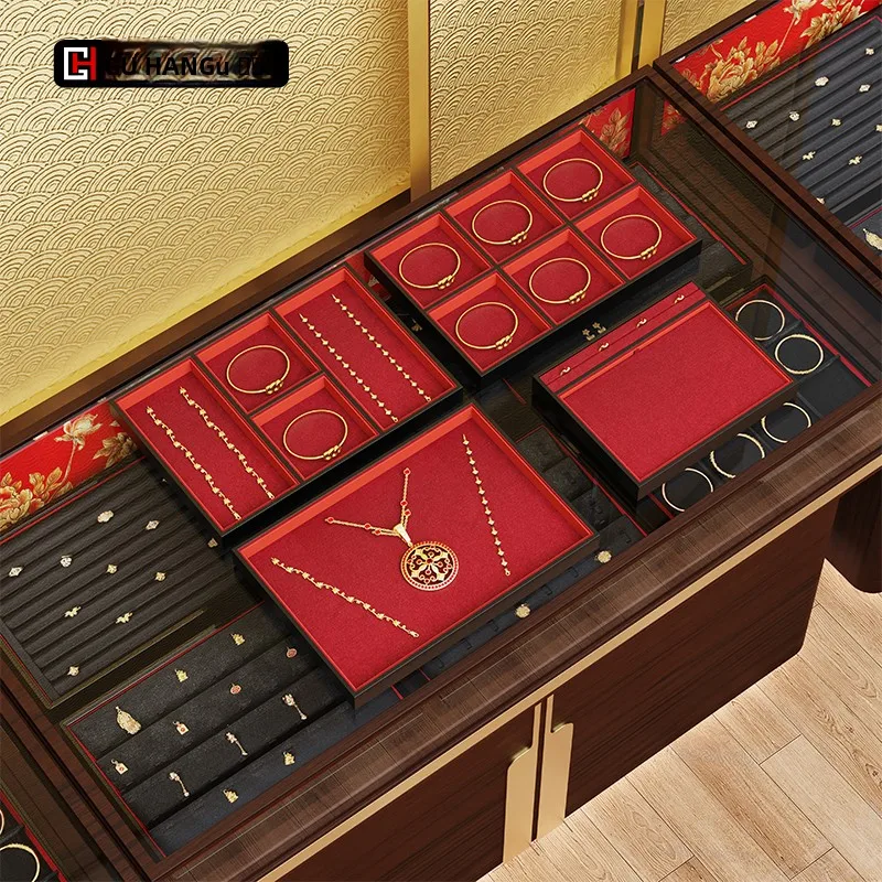 金メッキジュエリートレイ-クラシックベーキングペイント-古代製法-ゴールドストア-ジュエリートレイ-ブレスレット-ジェイド彫刻-ジュエリートレイ