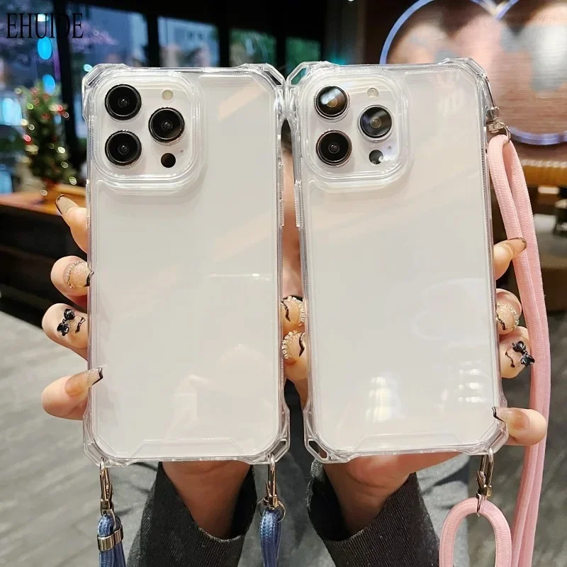 Shockproof Transparent Case For Samsung S26 S24 FE S25 Ultra S23 Plus S22 S21 A36 Crossbody Lanyard Cord Hang Neck Strap Cover