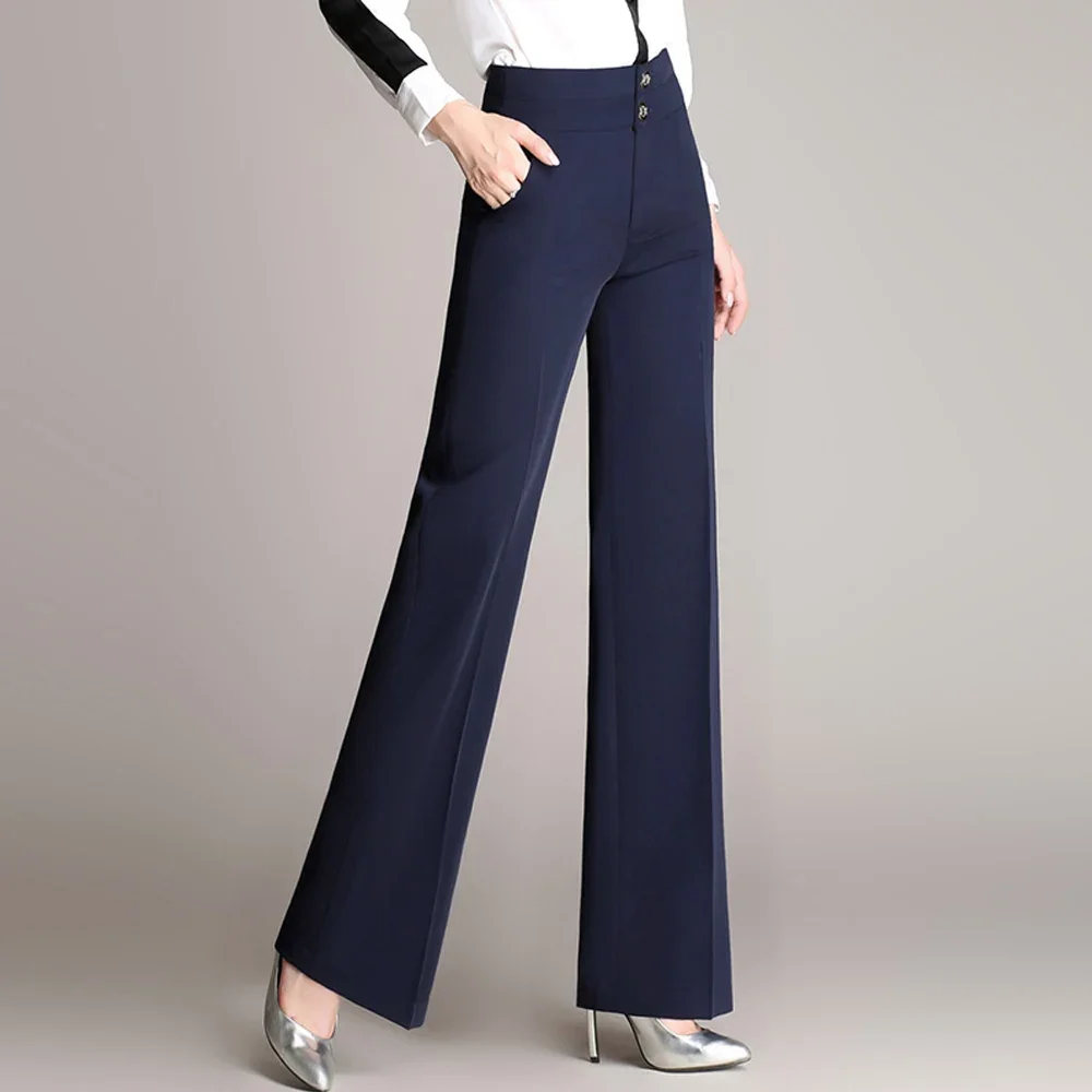 Vintage Wide Leg Trousers Women's High Waist OfficeBlack Navy Blue Straight Suit   Joggers Women Solid Color Fashion