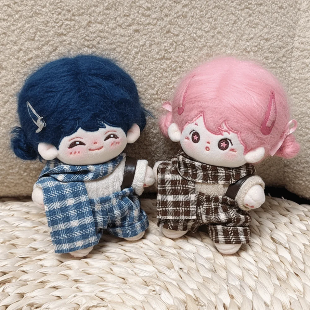 1 set DIY Clothing Plaid Overall 10cm Cotton Clothes Scarf Uniform Clothes Outfit Mini Suit Dress Up Set 10cm Cotton