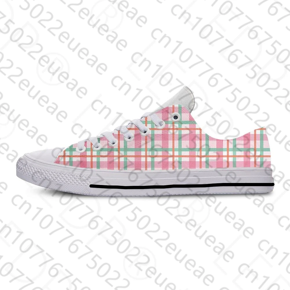 Pastel Plaid Pattern Fashion Cute Funny Lovely Casual Cloth Shoes Low Top Lightweight Breathable 3D Print Men Women Sneakers