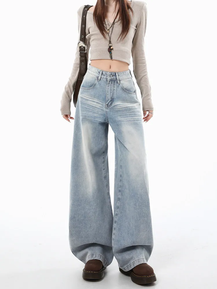 

Light Blue Wide Leg Women's Jeans 2026 New Spring Summer High Waist Casual Loose Straight Pants Versatile Denim Trousers