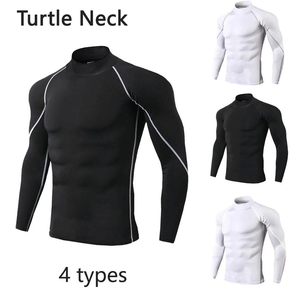 Rollkragen-Kompressionsshirts für Herren, Fitnessstudio, Fitness, schnell trocknend, Rashguard, hoher Ausschnitt, Muskel, sportlich, Bodybuilding, Workout-Shirts