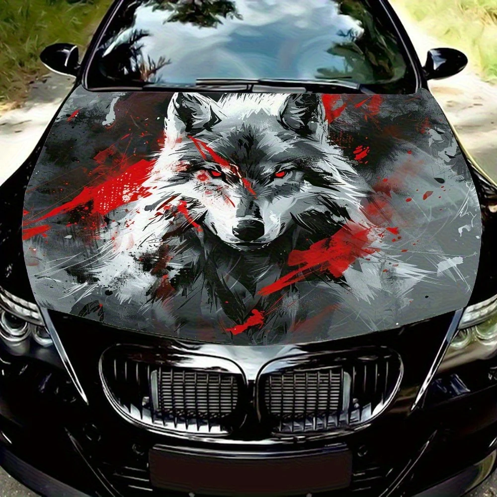 

Fierce White Wolf Car Hood Sticker PVC Self Waterproof Stick Striking Auto Exterior Accessories Decor Protect Gift for Car Lover