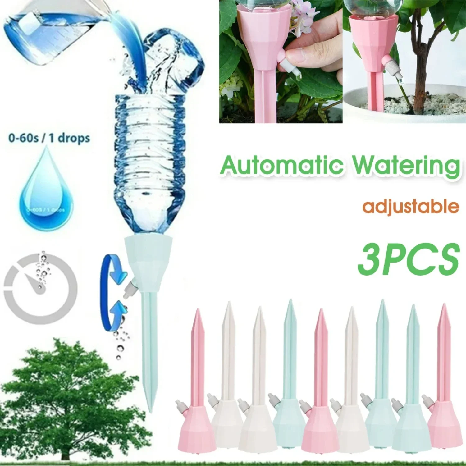 Adjustable 3Pcs Automatic Self Watering Spikes Drip Irrigation System for Indoor and Outdoor Potted Plants