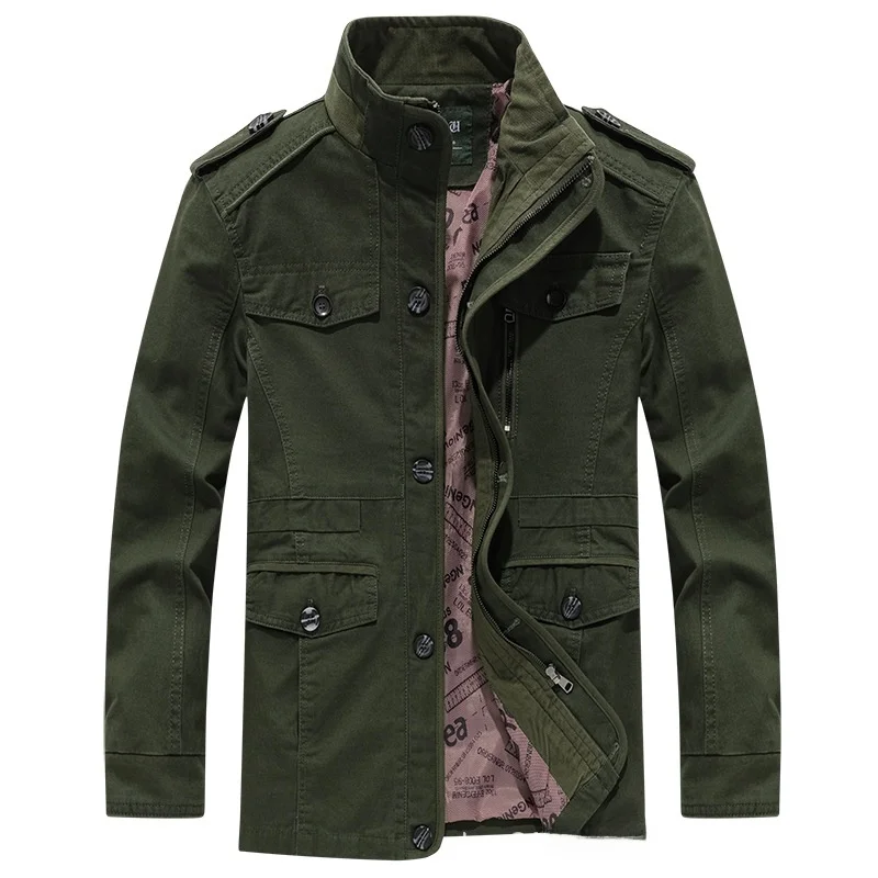 

Waed Cotton Jaet Men's Large Size Spring Autumn Mid-Length Windbreaker Stand Collar Trendy Zipper Closure Casual Coat