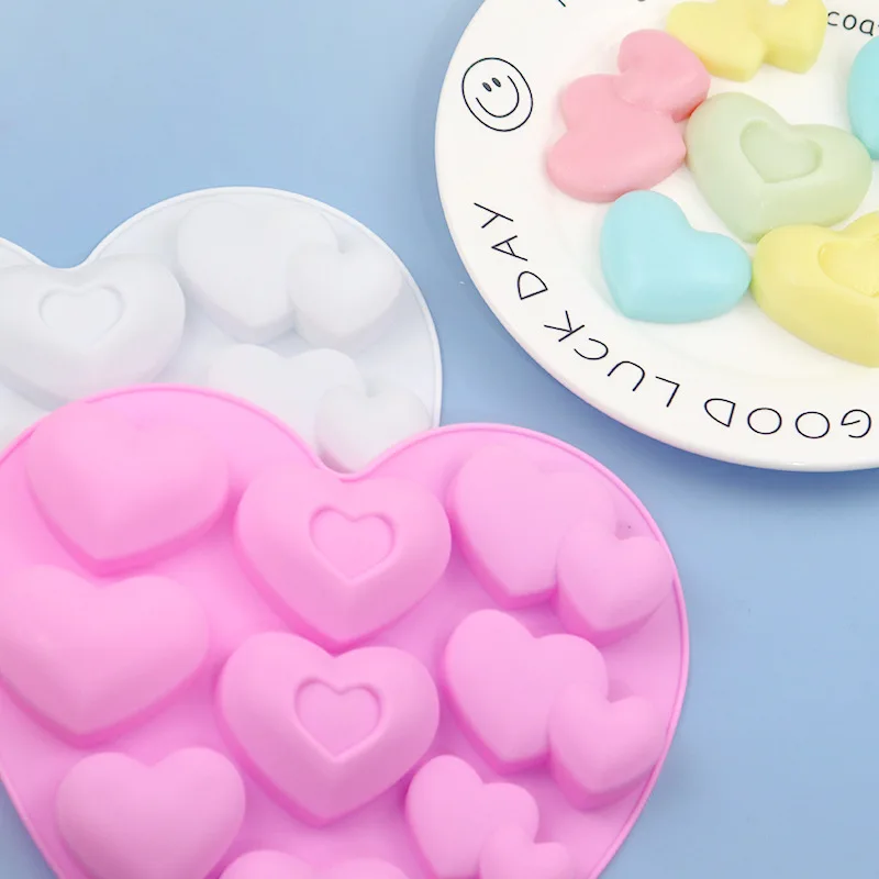 Silicone Mould for DIY Essential Oil Soap and Mousse Cake, 9 Even, 3 Kinds of Love Heart, Rice Pudding Mold, 1033