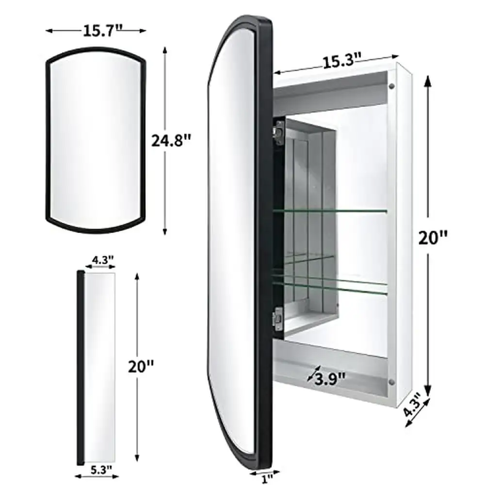 Armario de medicina para baño, mueble de aluminio negro de 16x26 pulgadas con espejo empotrado, montaje en superficie, sin óxido y sin Chip, montado en la pared