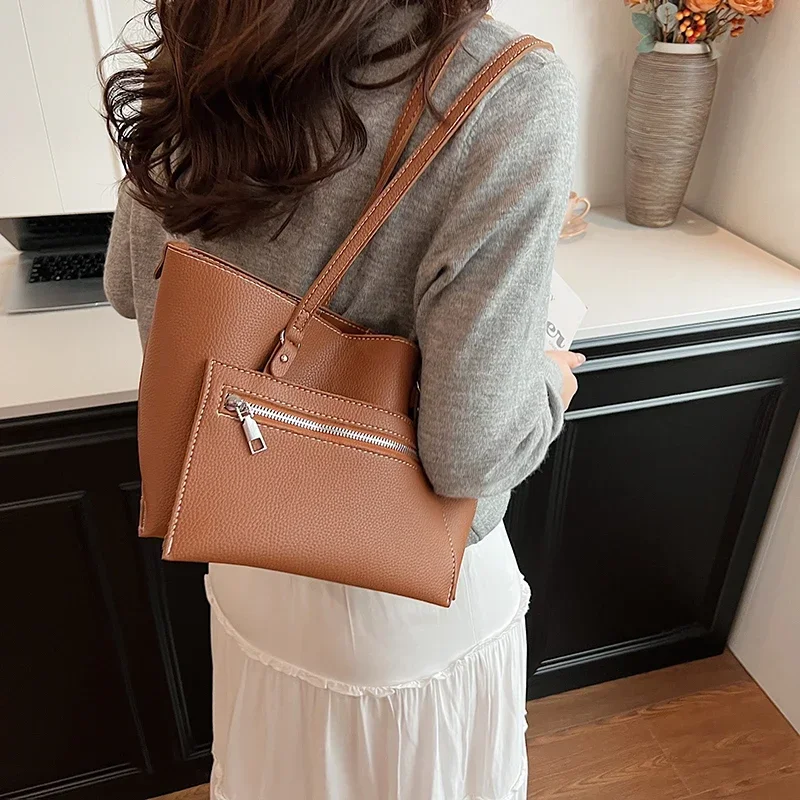 여성용 PU 가죽 숄더백 토트백, 여성 여행 가방, 디자이너 럭셔리 레이디 언더암 백, 브랜드 Sac Bolsas 패션, 2 세트