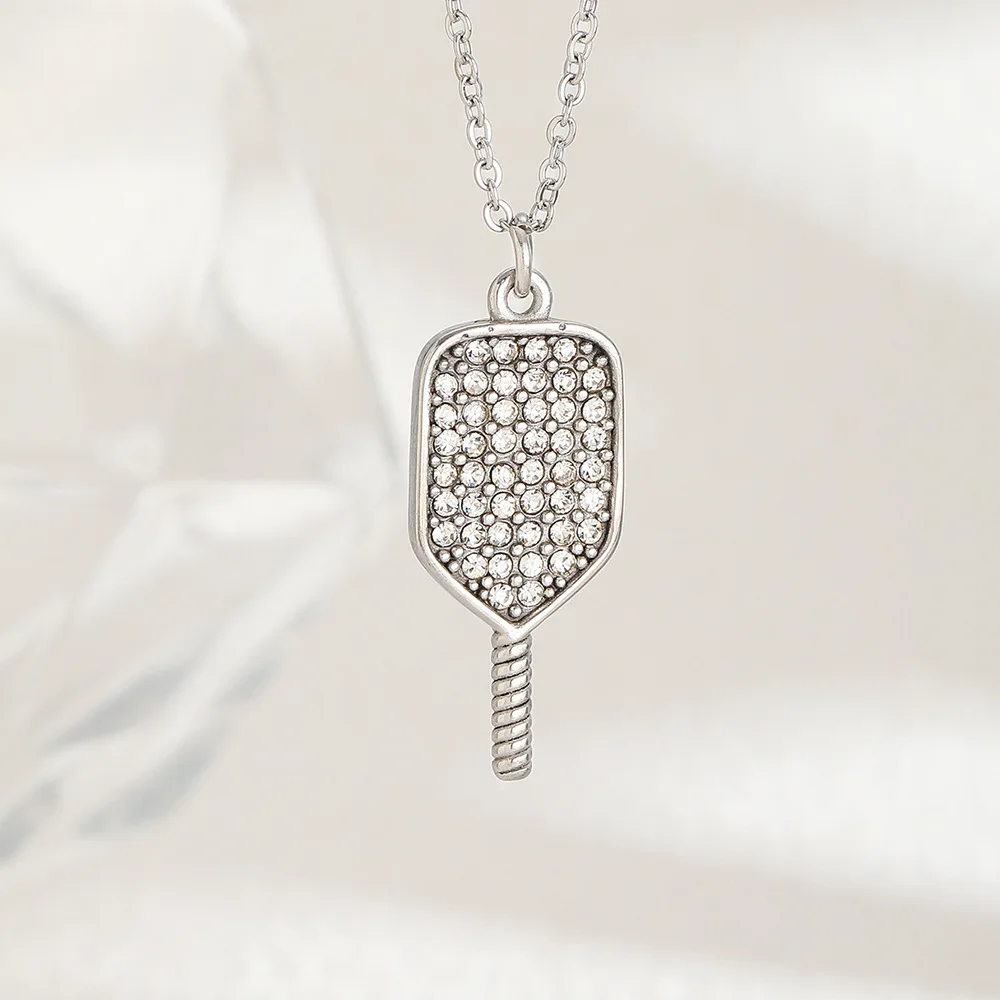 New Pickleball Paddle Necklace with Crystals-Stainless Steel Necklace for Women Christmas Gifts for Pickleball Lovers