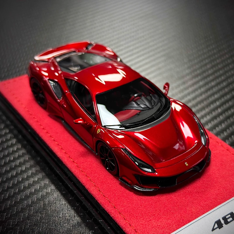 

1:43, 488Pista metallic red luxury sports car, resin static miniature simulation car toy model,adult collection display display.