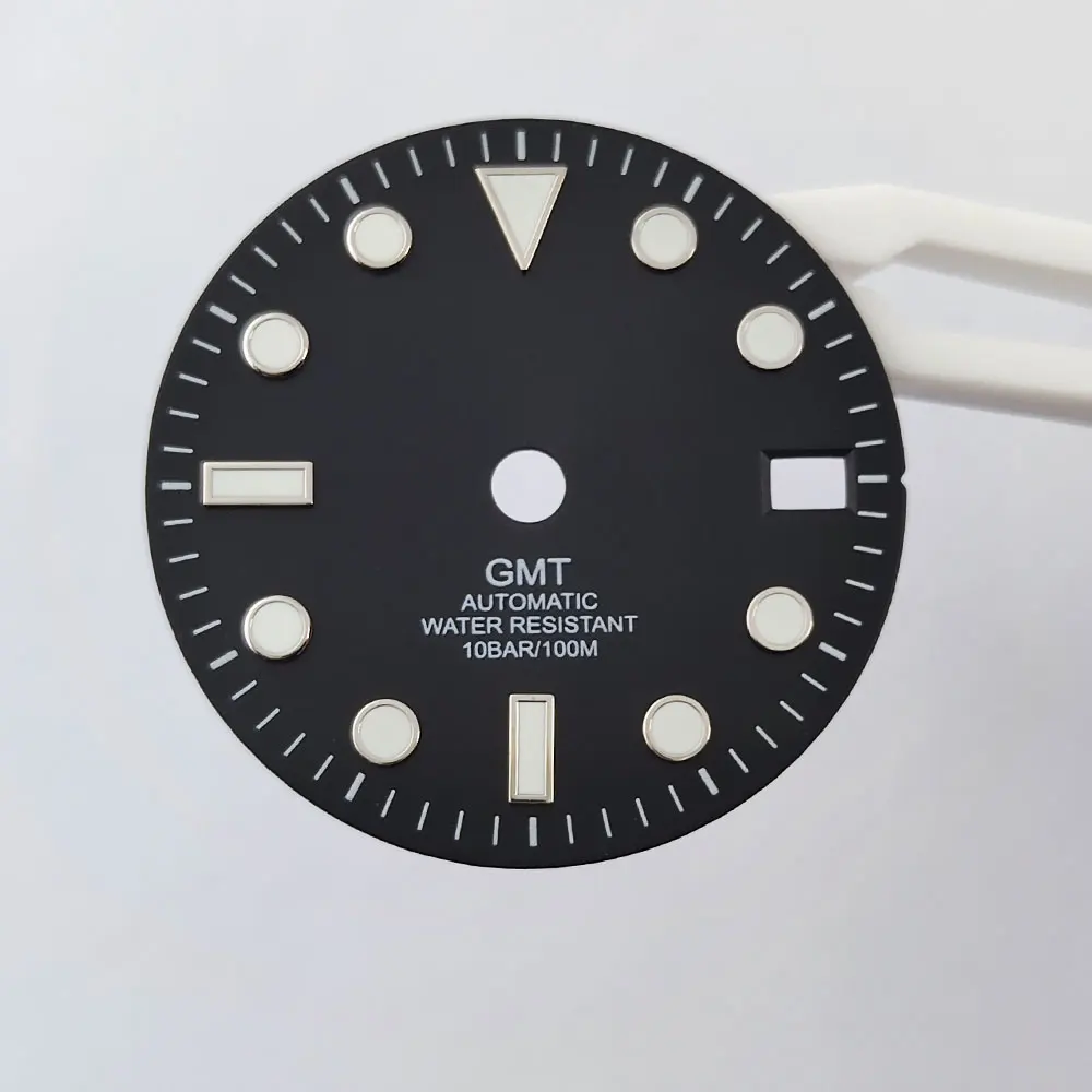 Cadran de montre NH34 GMT, cadran de 28.5mm, cadran noir, veilleuse verte, adapté au mouvement nh34 nh35, accessoires de montre