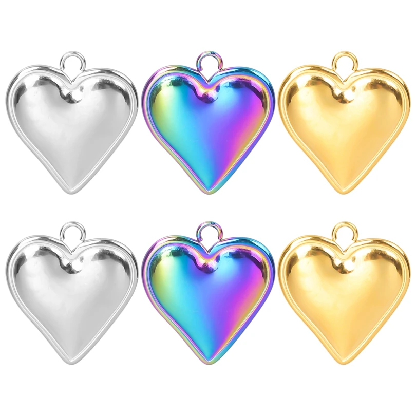 5Pcs DIY Stainless Steel 23x20mm Love Heart Rainbow Silver Gold Color Charms Pendant for Earrings Men Women