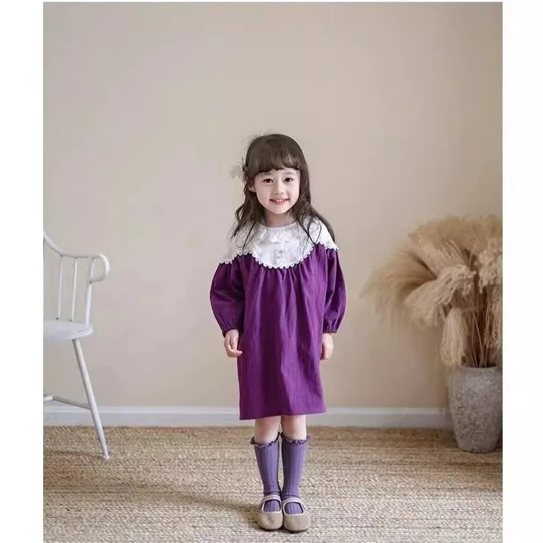 Girls' Dress Spring and Autumn Princess Style Dress Korean Version Little Girls' Fashion and Beautiful Purple Kids Skirt