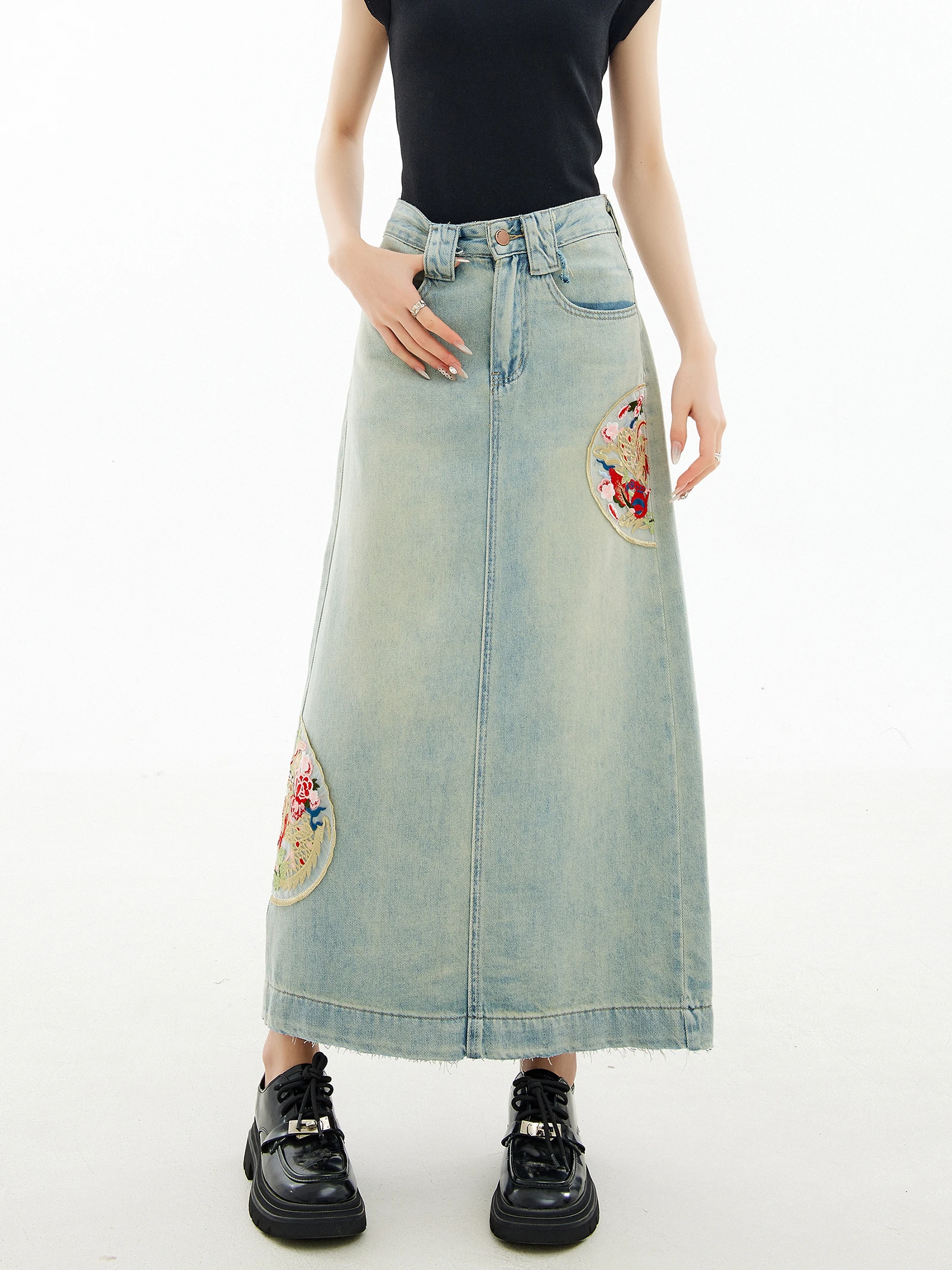 

Women Blue Gothic A-line Long Skirt Vintage Y2k Skirt Harajuku Korean Streetwear Skirts 2000s Goth Clothes 2024