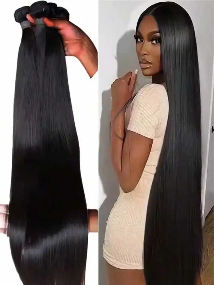 42 Polegada feixes de cabelo humano em linha reta 12a 100% extensões de cabelo humano natural preto tecer cabelo brasileiro pacotes 1/3/4 pçs pacotes