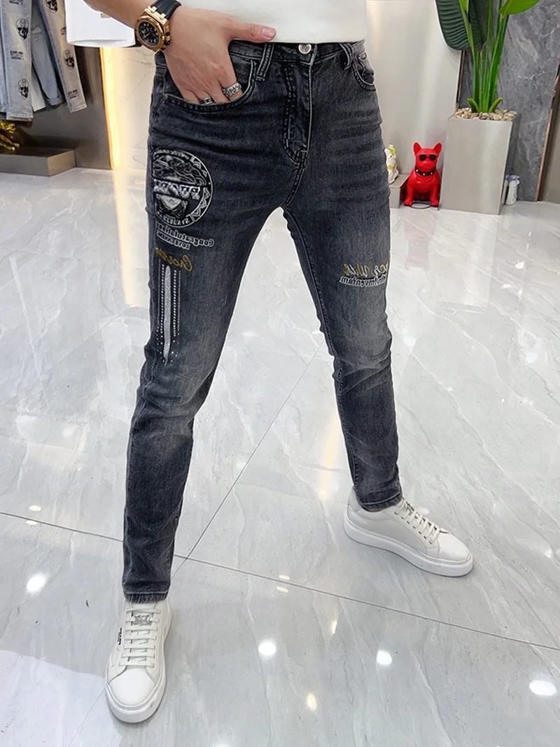 

Мужские джинсы Slim Fit: модные летние новые легкие эластичные прямые брюки с завышенной талией для молодежи