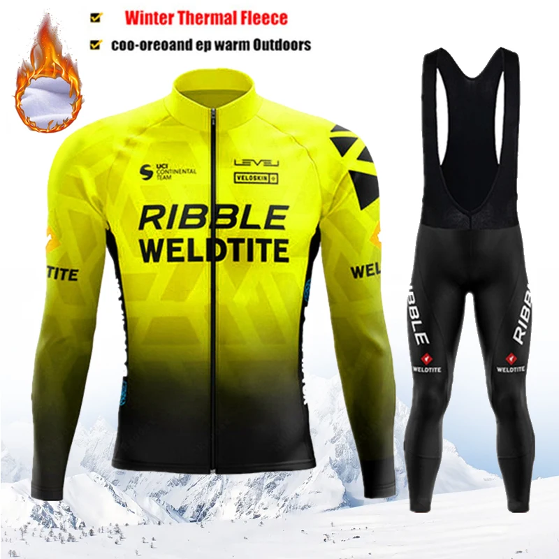 

Зимний комплект велосипедных трикотажных изделий Pro Team 2025 года, желтый термофлисовый велосипедный костюм с длинными рукавами, сохраняющий тепло, велосипедная одежда, спортивная одежда