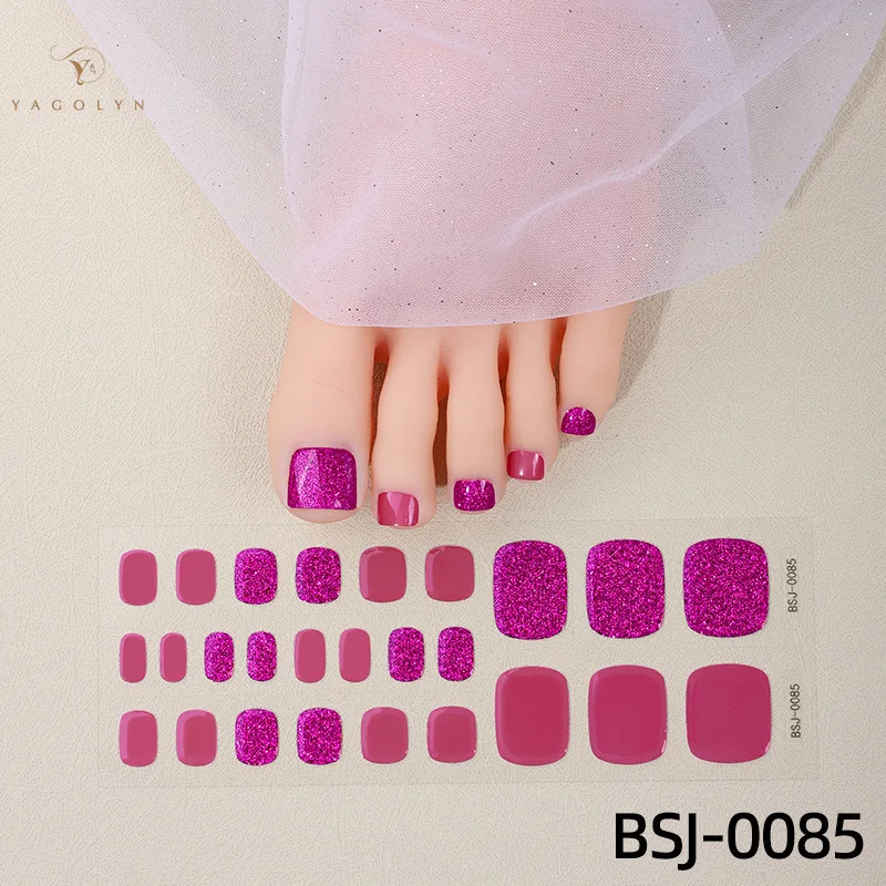 New 28 Finger gel Foot Sticker Nail Sticker Cartoon Gradual Scallion Powder Checker UV Light Semi baked Toe Nail Sticker