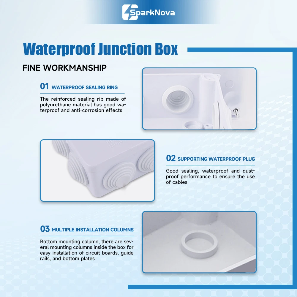 ABS Plastic Electrical Junction Box DIY Power Control Case IP55 Waterproof for Outdoor Cable Wire Connection Enclosure Housing